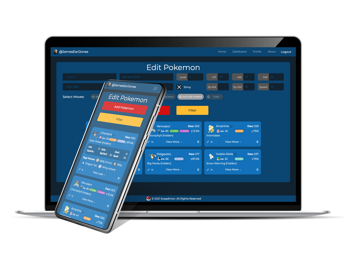 Pokemon tracking and trading application with full API, database architecture, Redux store, and crud implementation